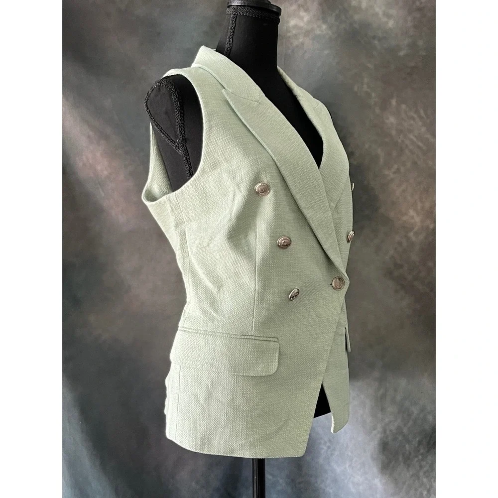 White House Black Market Tweed Vest Sleeveless Light Green Double Breasted 14 - Picture 3 of 7